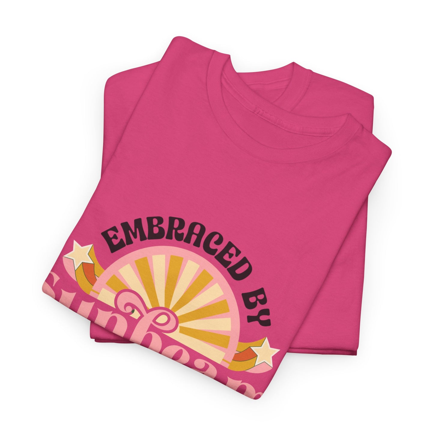 T-shirt con scritta "Embraced by sunbeam in my heart forever"