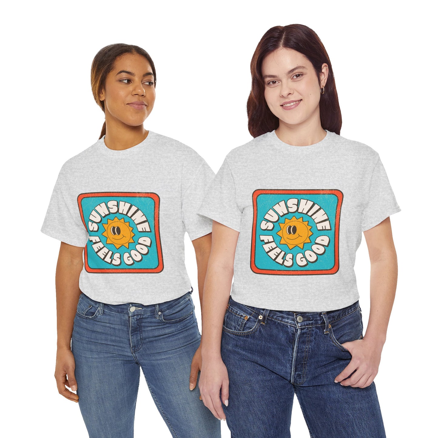 T-shirt con scritta "Sunshine feel good"