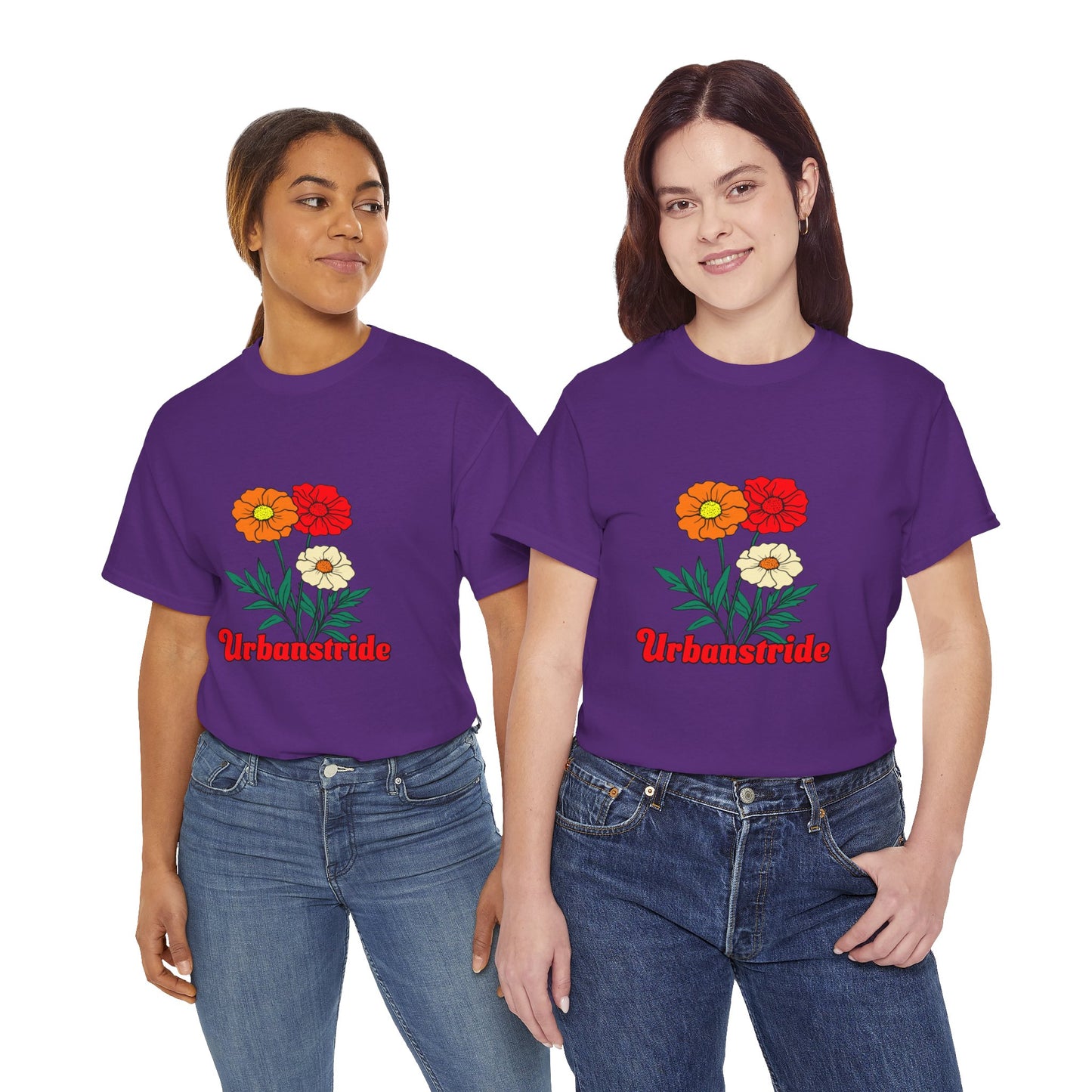 T-shirt con rappresentazione di fiori e scritta "Urbanstride"