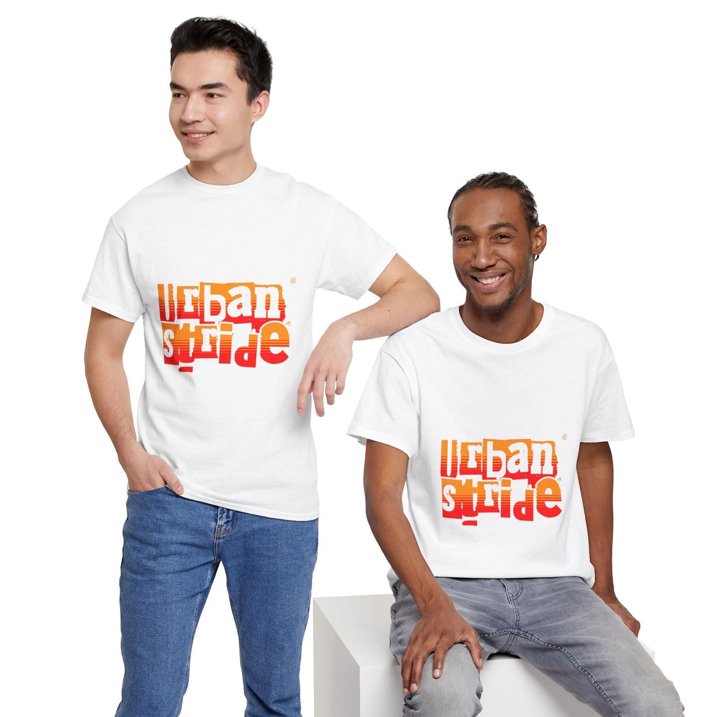 T-shirt con scritta "Urban Stride" sfumata arancio-rosso