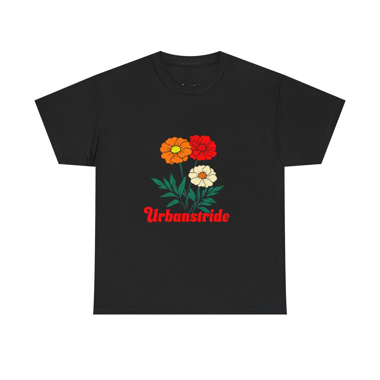 T-shirt con rappresentazione di fiori e scritta "Urbanstride"