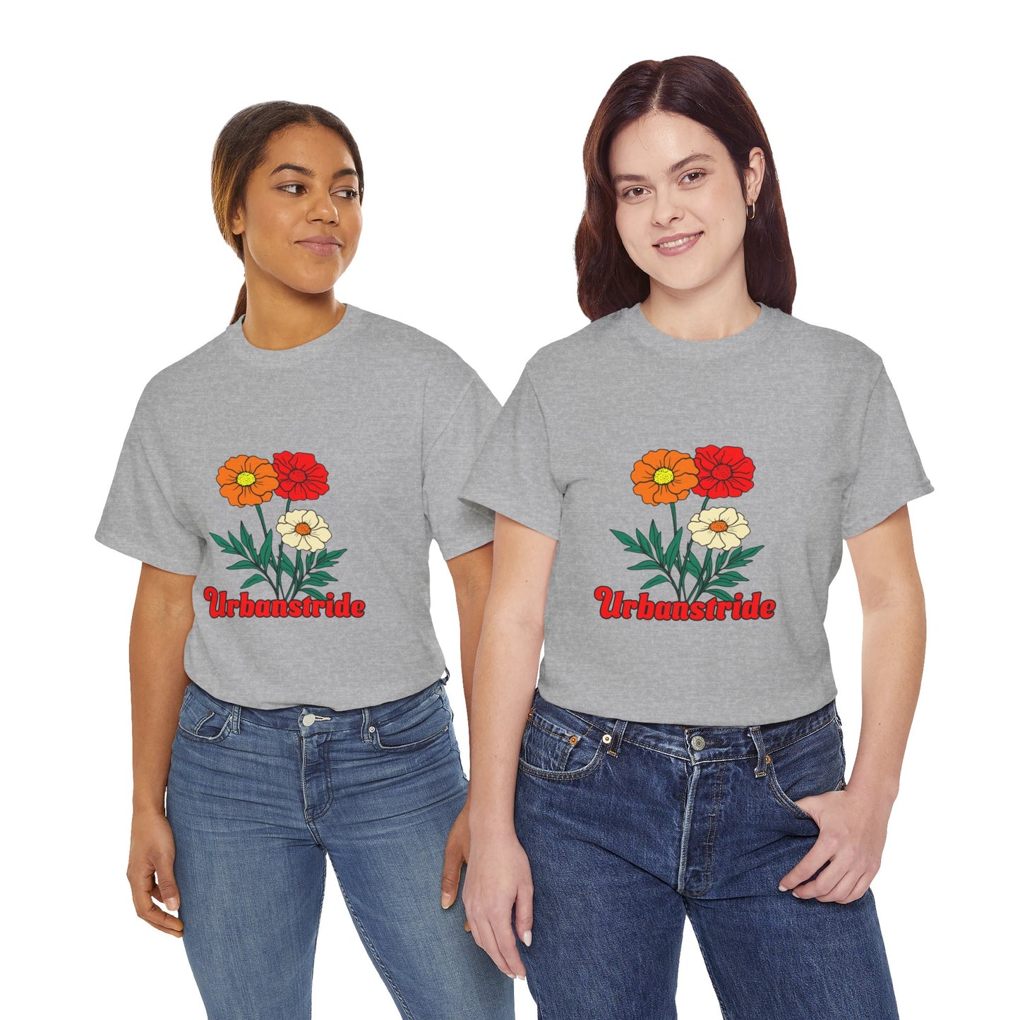 T-shirt con rappresentazione di fiori e scritta "Urbanstride"