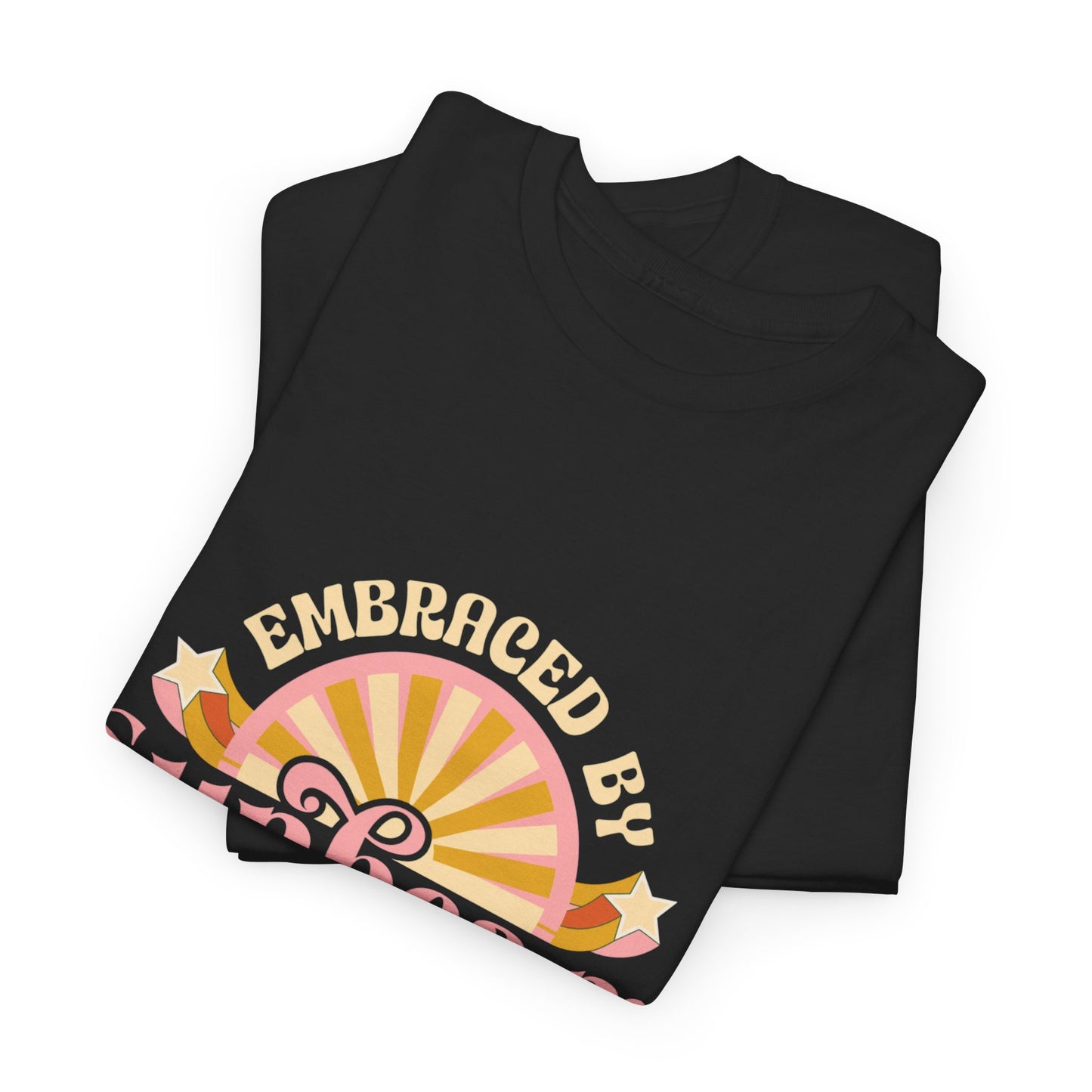 T-shirt con scritta "Embraced by sunbeam in my heart forever"