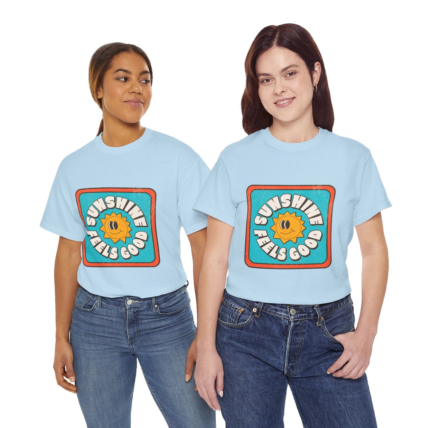 T-shirt con scritta "Sunshine feel good"