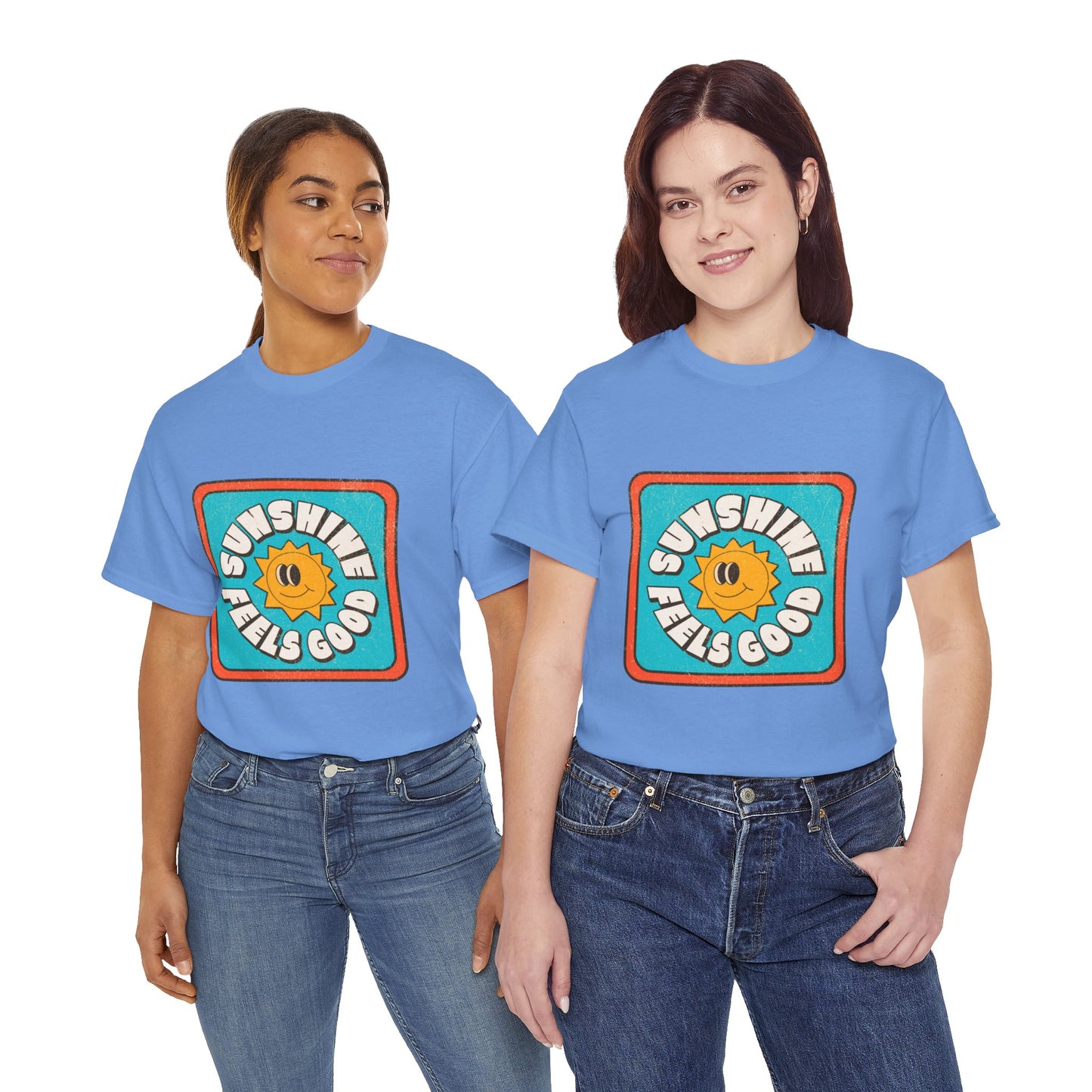 T-shirt con scritta "Sunshine feel good"