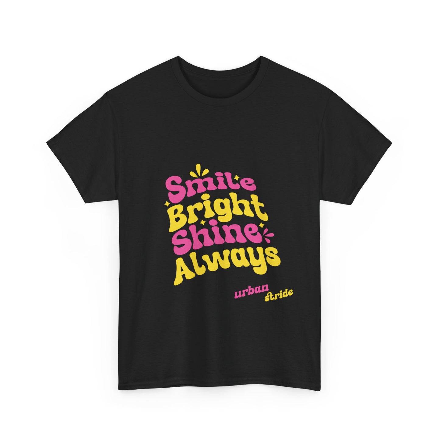 T-shirt con scritta "Smile bright shine always"