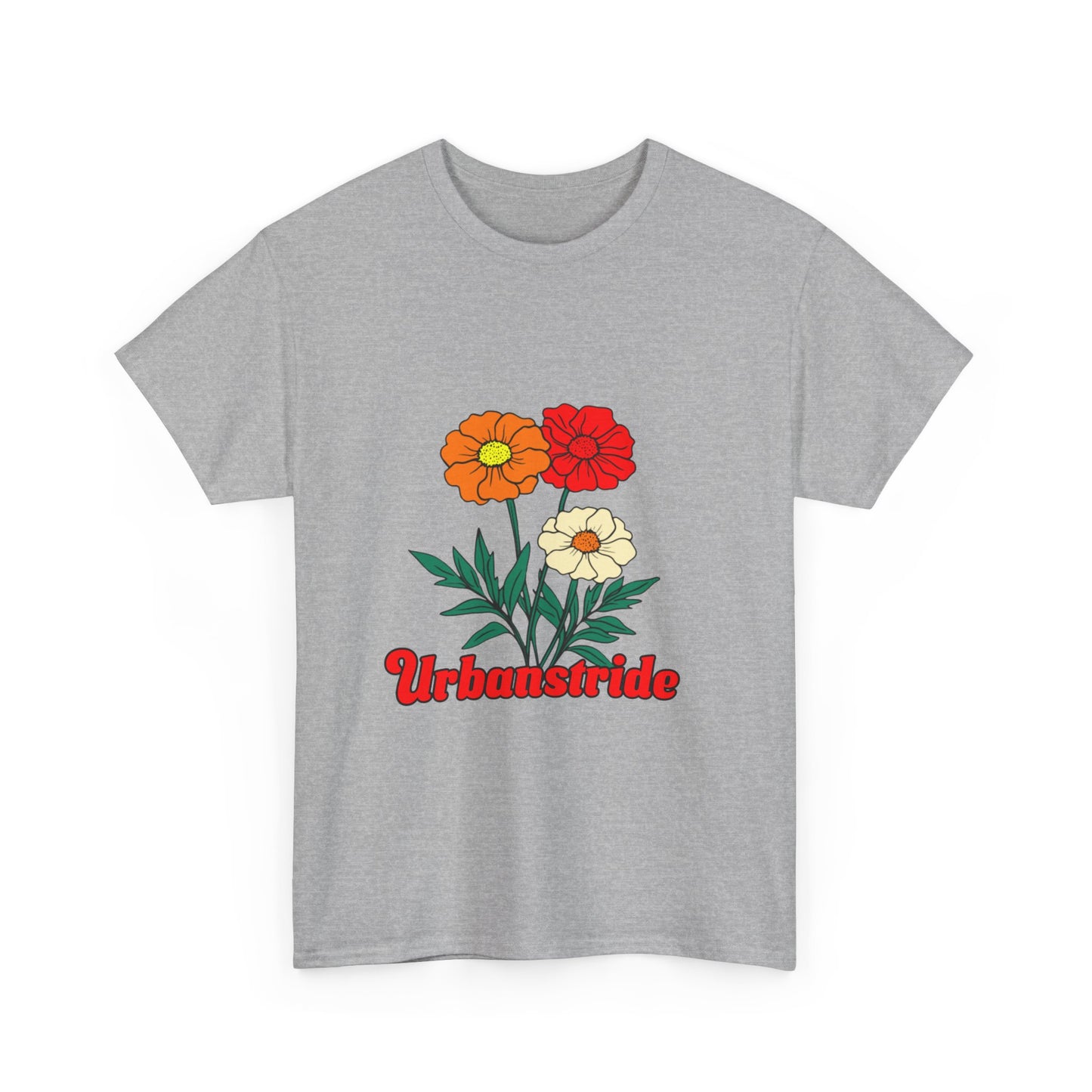 T-shirt con rappresentazione di fiori e scritta "Urbanstride"