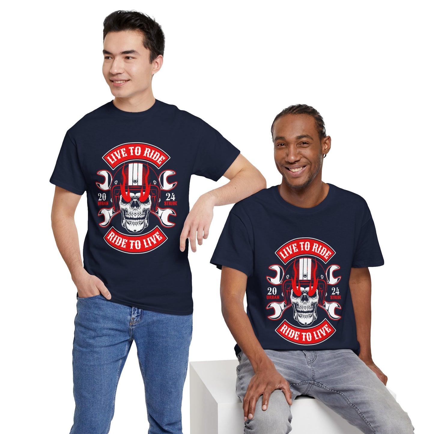 T-shirt con scritta "Live to ride ; Ride to live"