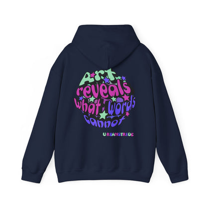 Felpa con scritta "Art reveals what words cannot"