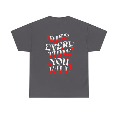 T-shirt con scritta "Rise every time you fall"
