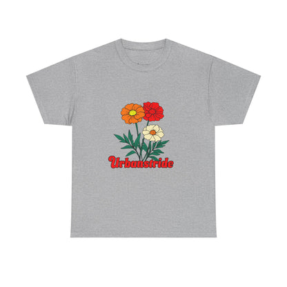 T-shirt con rappresentazione di fiori e scritta "Urbanstride"