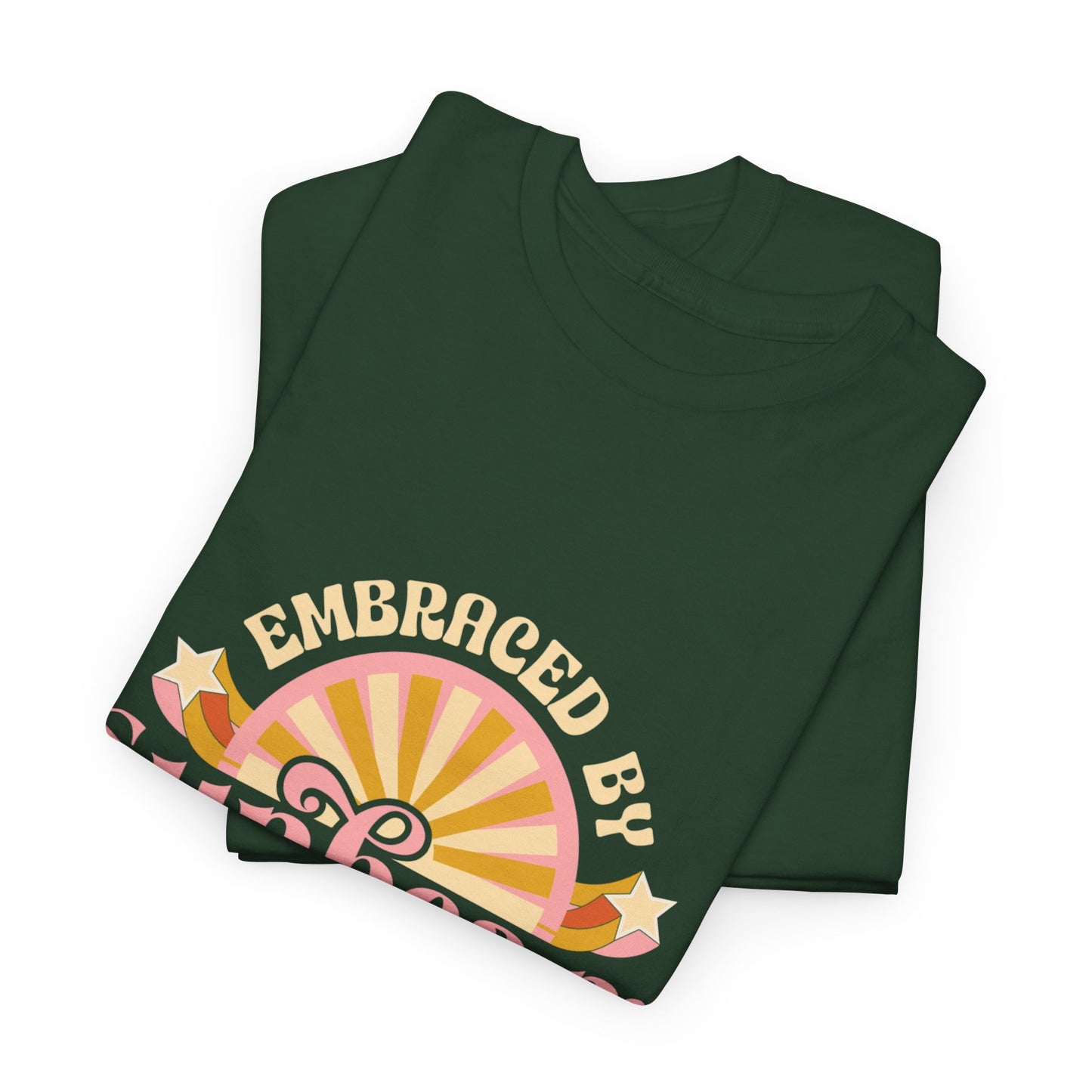T-shirt con scritta "Embraced by sunbeam in my heart forever"