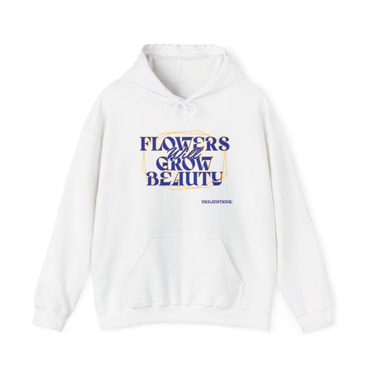 Felpa con scritta "Flowers will grow beauty"