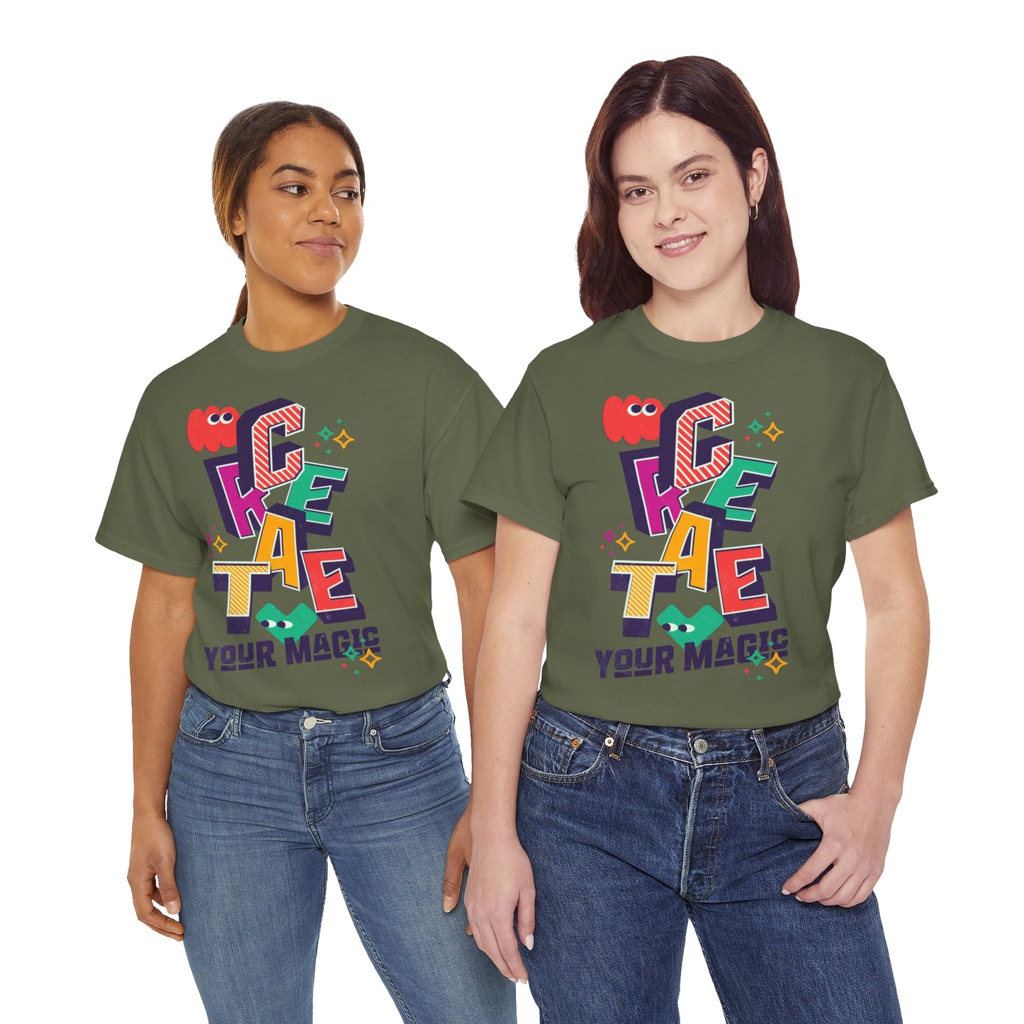 T-shirt con scritta "Create your magic"