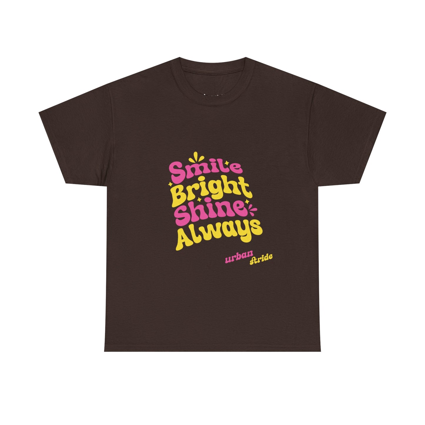 T-shirt con scritta "Smile bright shine always"