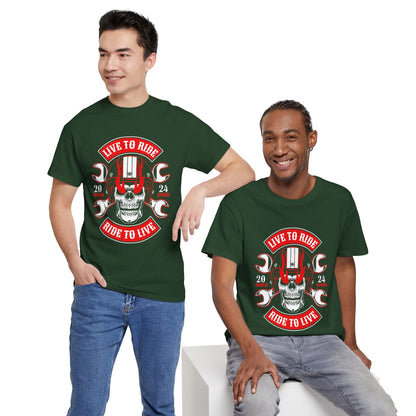 T-shirt con scritta "Live to ride ; Ride to live"