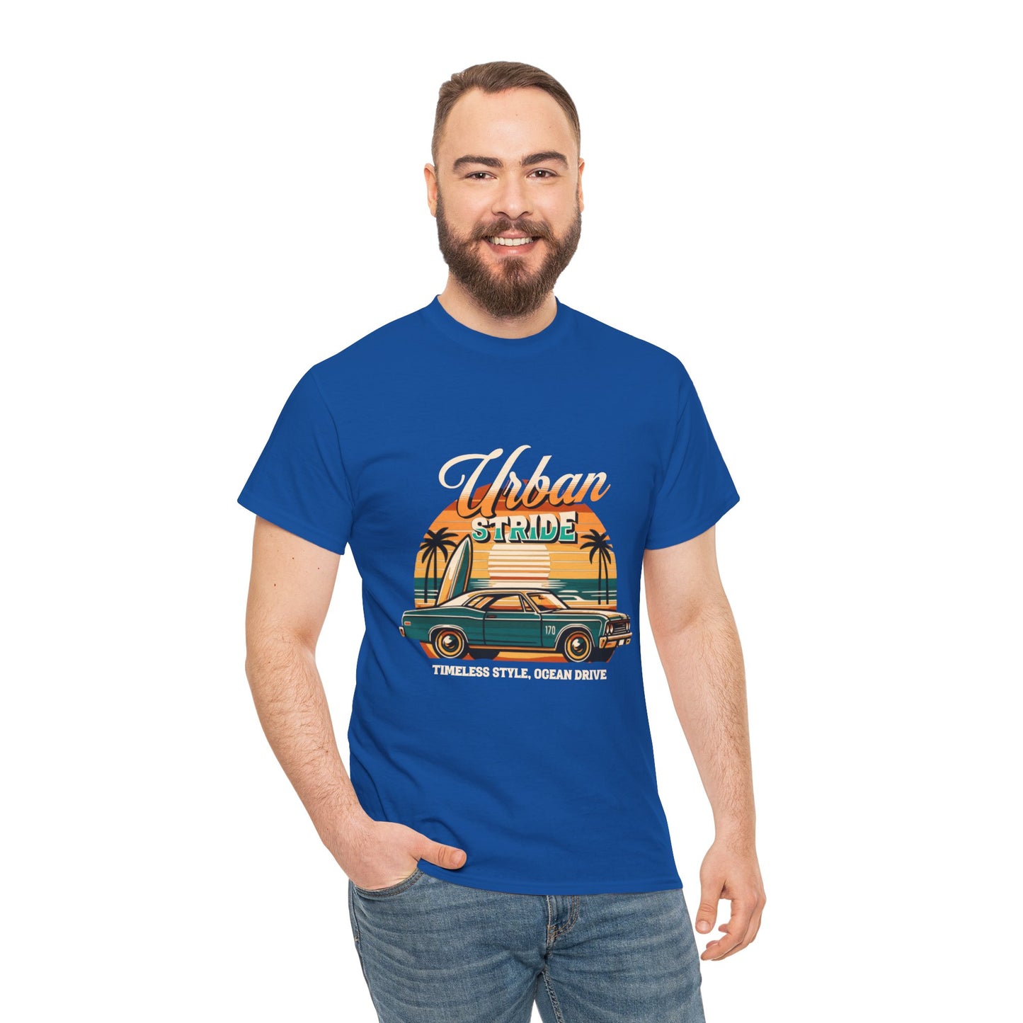 T-shirt con scritta"Urbanstride timeless style ocean drive "
