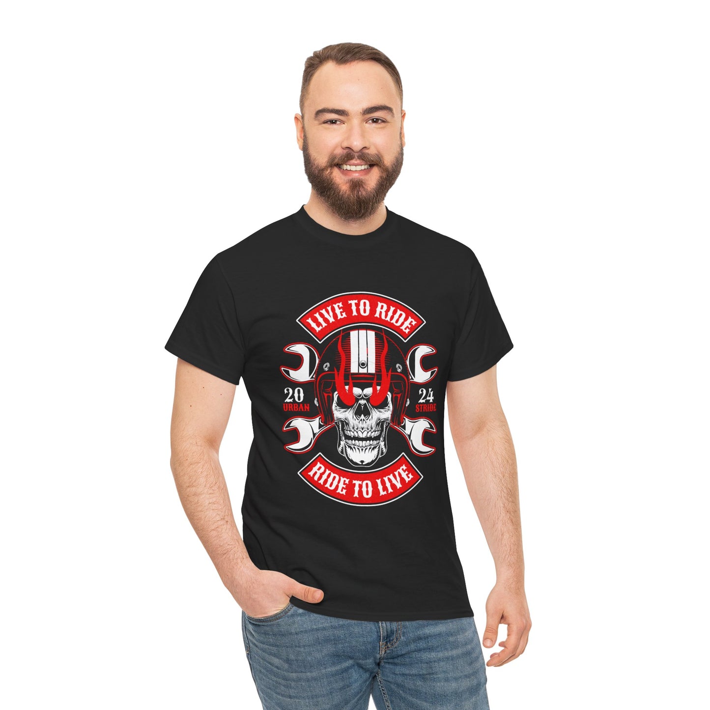 T-shirt con scritta "Live to ride ; Ride to live"
