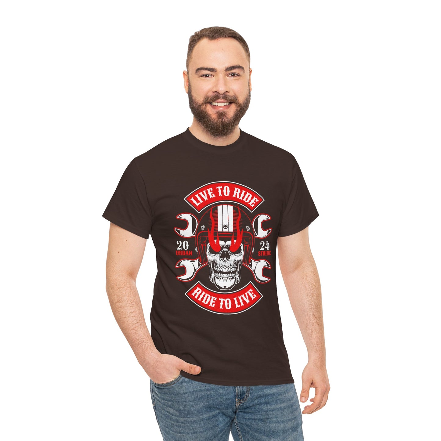 T-shirt con scritta "Live to ride ; Ride to live"