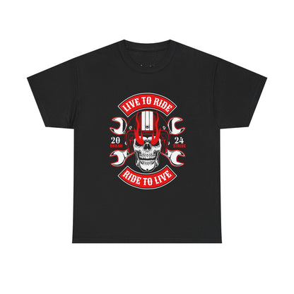 T-shirt con scritta "Live to ride ; Ride to live"