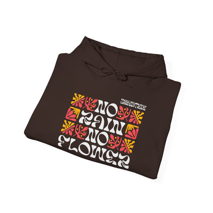 Felpa con scritta "No rain no flower"