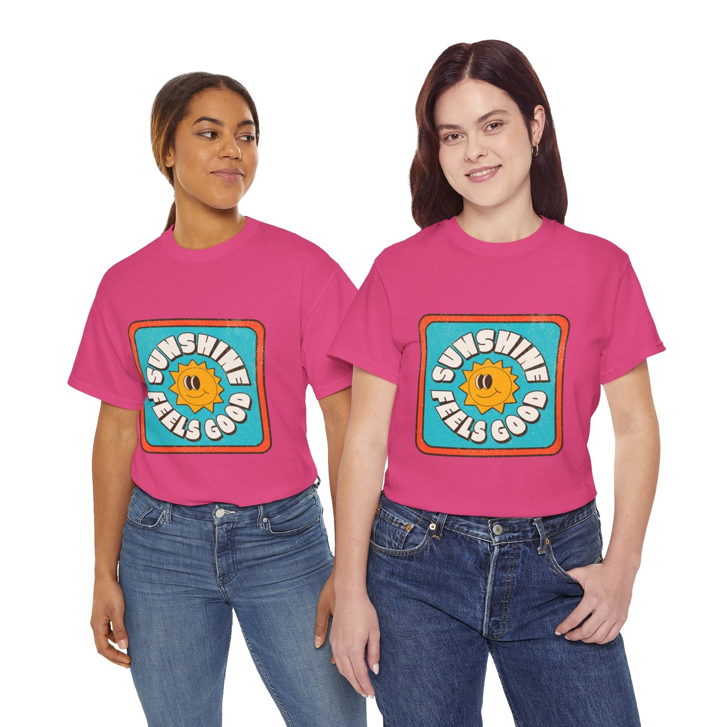 T-shirt con scritta "Sunshine feel good"