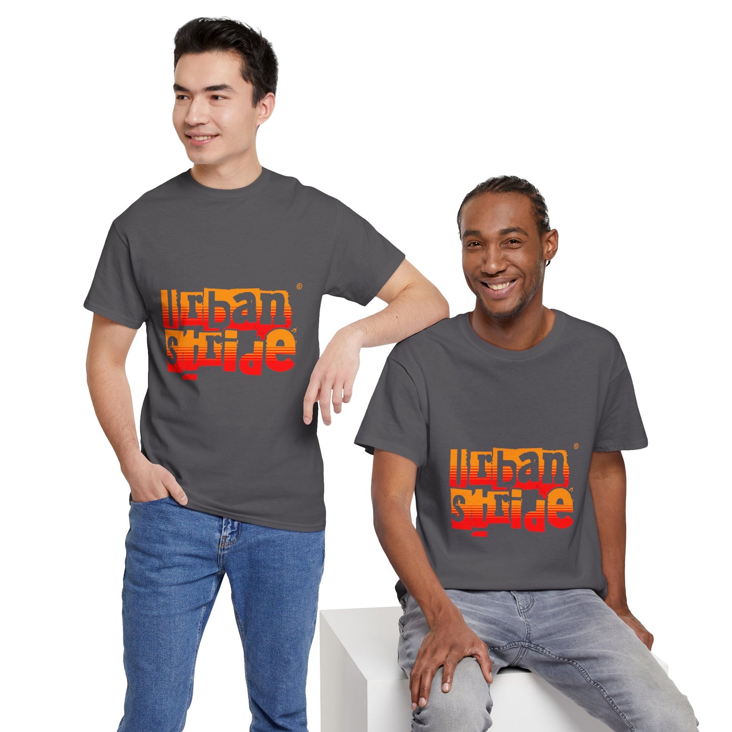 T-shirt con scritta "Urban Stride" sfumata arancio-rosso
