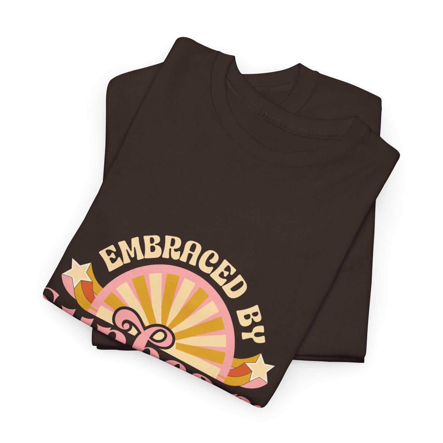 T-shirt con scritta "Embraced by sunbeam in my heart forever"