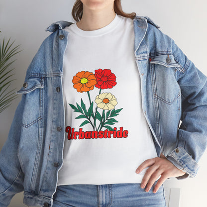 T-shirt con rappresentazione di fiori e scritta "Urbanstride"