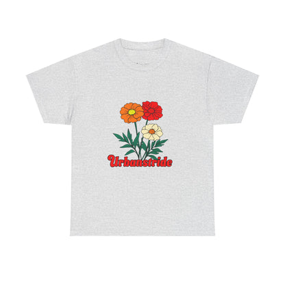 T-shirt con rappresentazione di fiori e scritta "Urbanstride"
