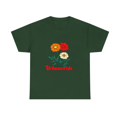 T-shirt con rappresentazione di fiori e scritta "Urbanstride"