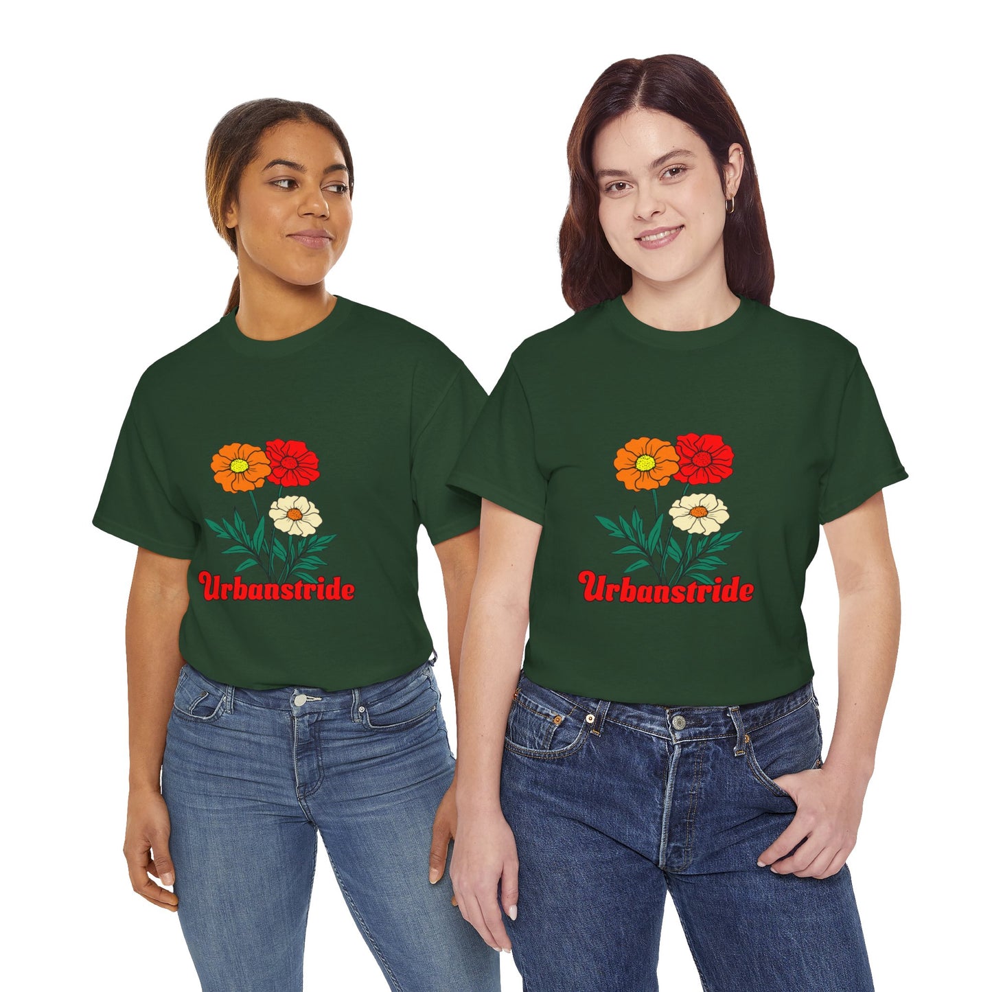 T-shirt con rappresentazione di fiori e scritta "Urbanstride"