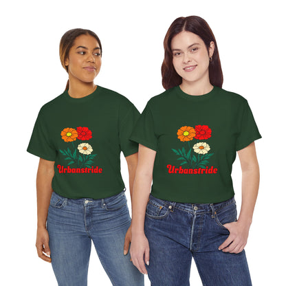 T-shirt con rappresentazione di fiori e scritta "Urbanstride"