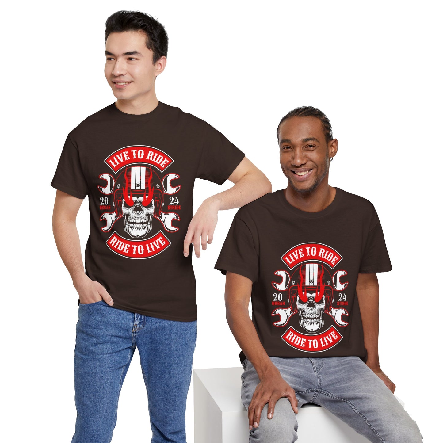 T-shirt con scritta "Live to ride ; Ride to live"