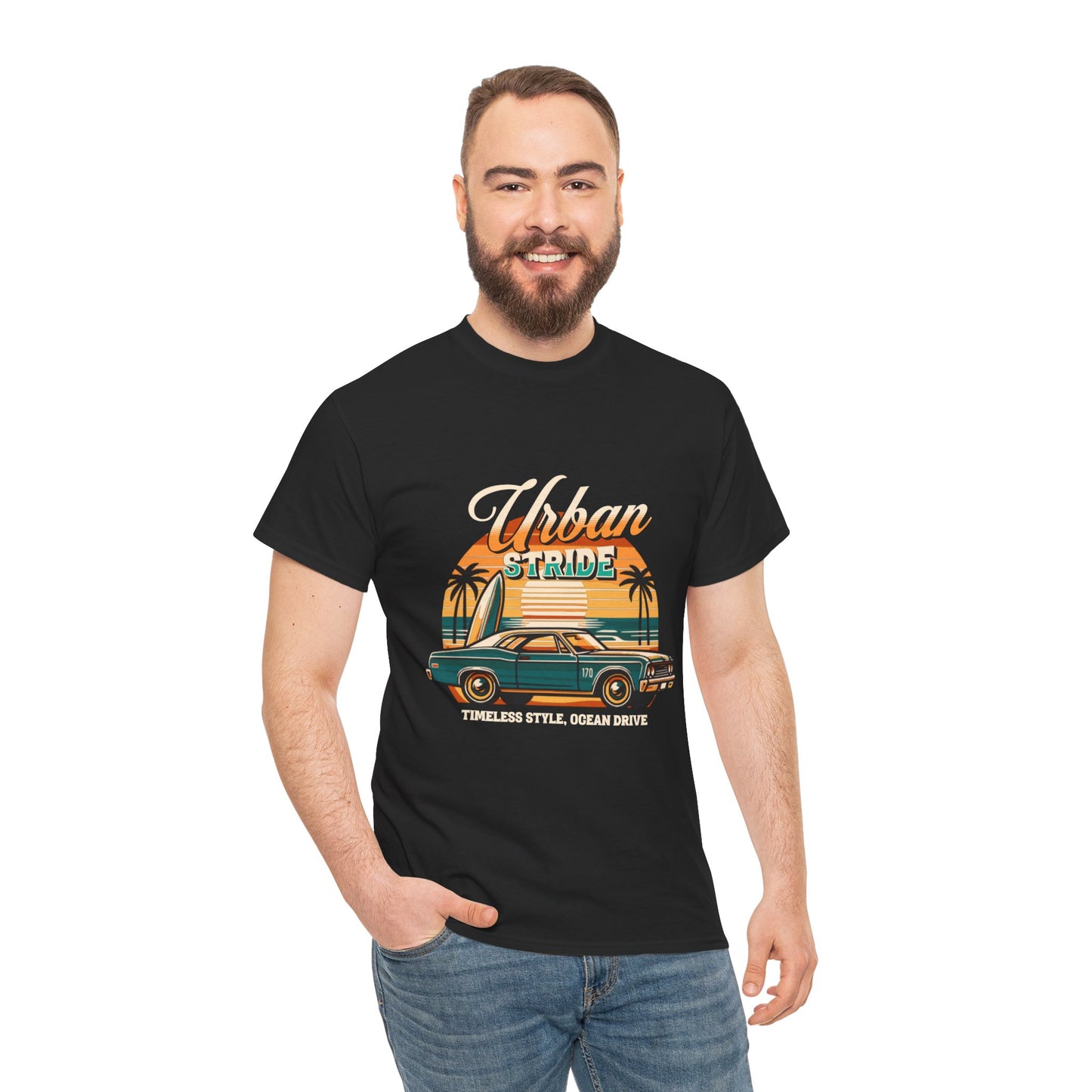 T-shirt con scritta"Urbanstride timeless style ocean drive "