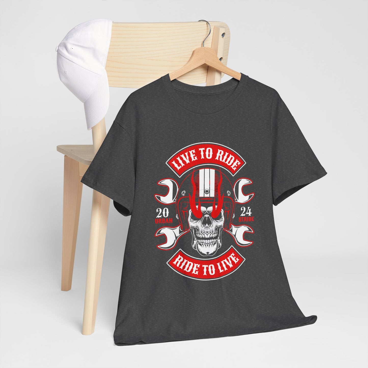 T-shirt con scritta "Live to ride ; Ride to live"
