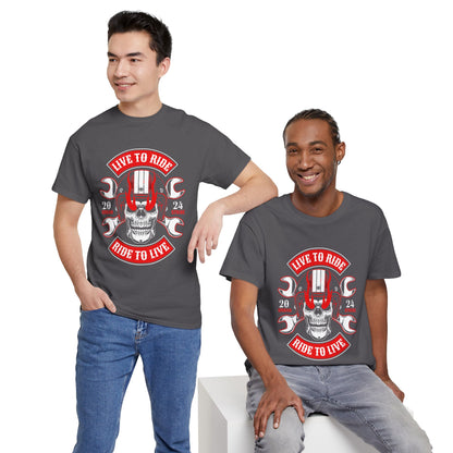 T-shirt con scritta "Live to ride ; Ride to live"