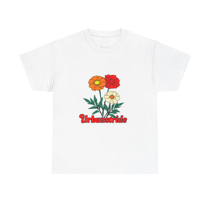 T-shirt con rappresentazione di fiori e scritta "Urbanstride"