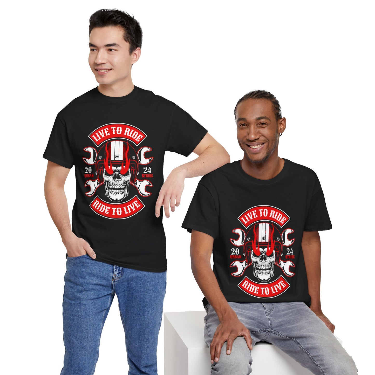 T-shirt con scritta "Live to ride ; Ride to live"