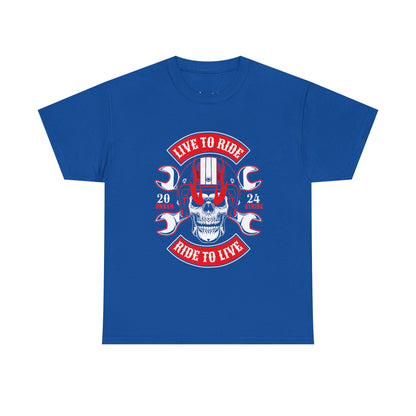T-shirt con scritta "Live to ride ; Ride to live"