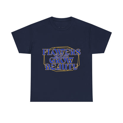 T-shirt con scritta "Flowers will growth beauty"