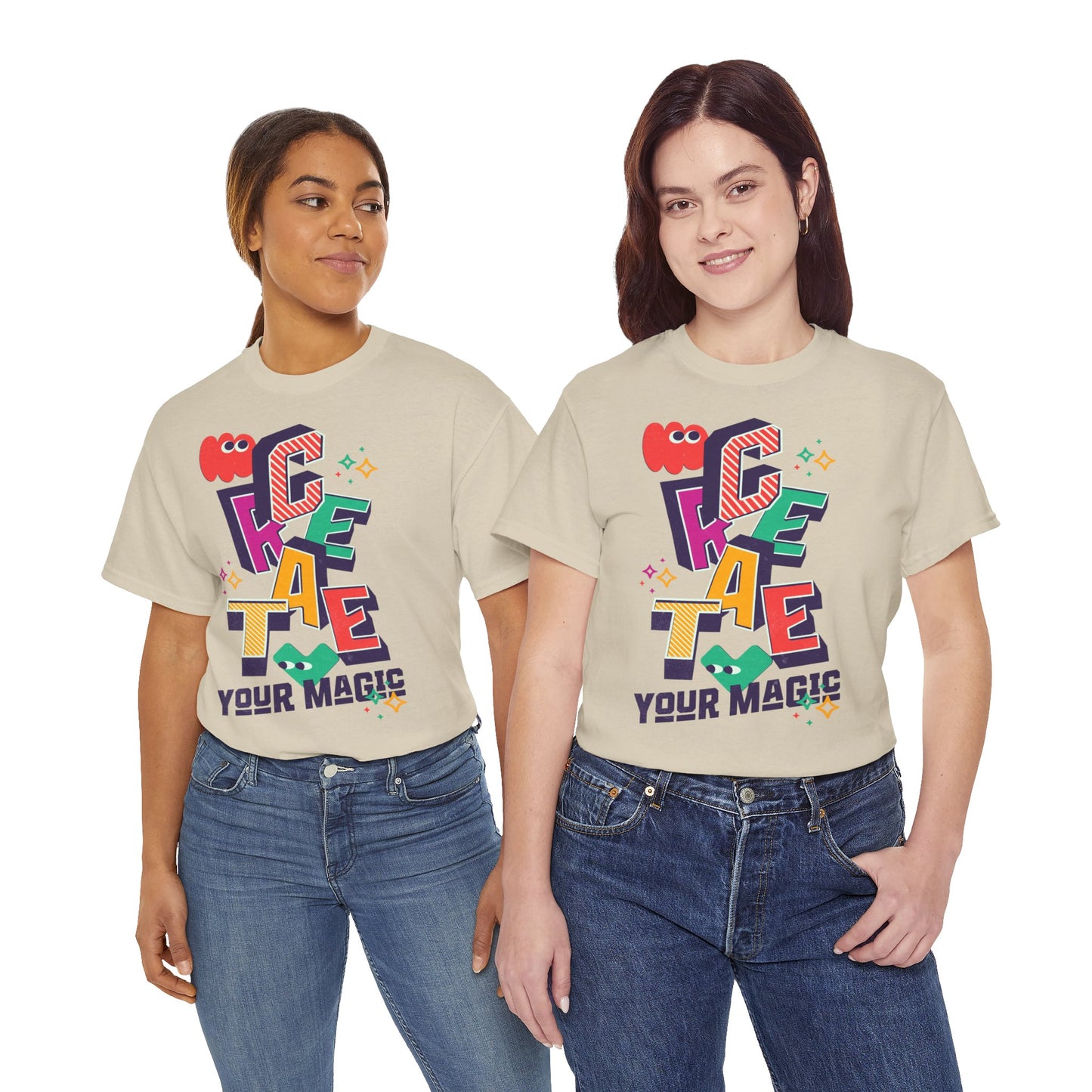 T-shirt con scritta "Create your magic"