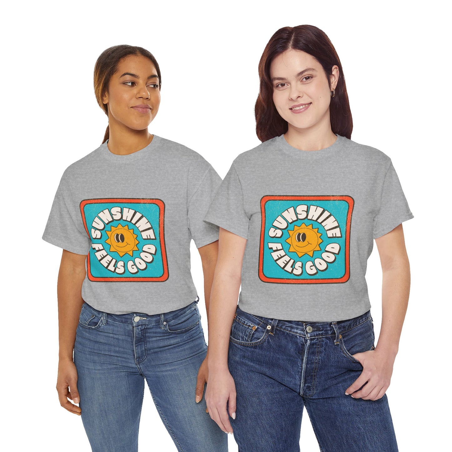 T-shirt con scritta "Sunshine feel good"