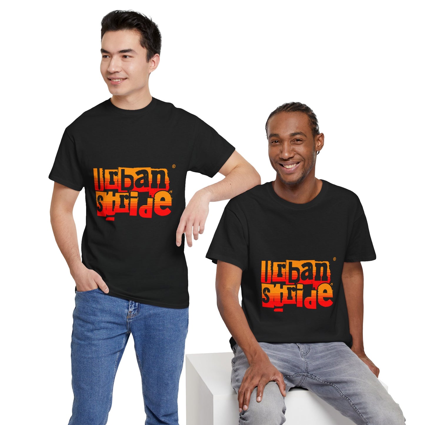 T-shirt con scritta "Urban Stride" sfumata arancio-rosso