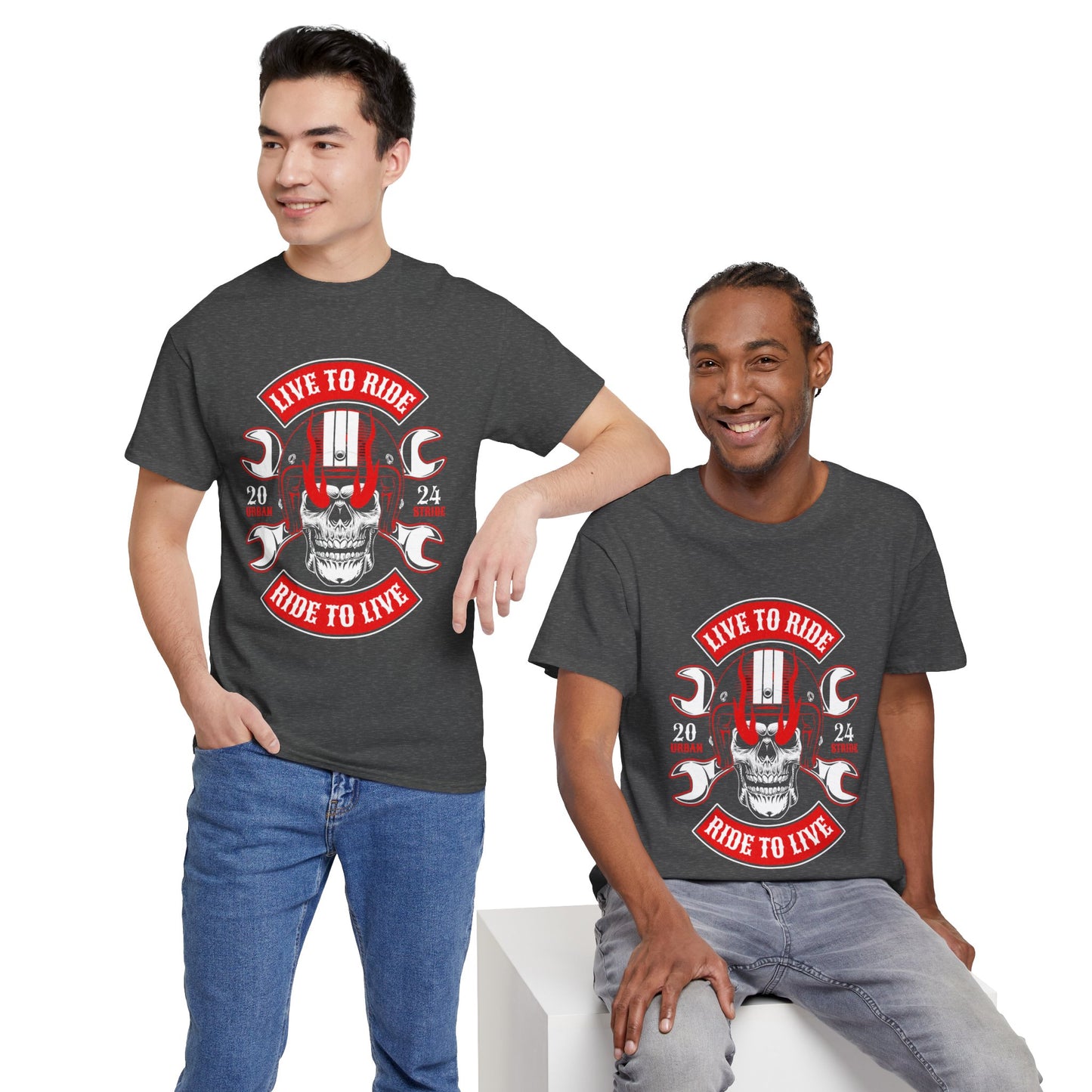 T-shirt con scritta "Live to ride ; Ride to live"